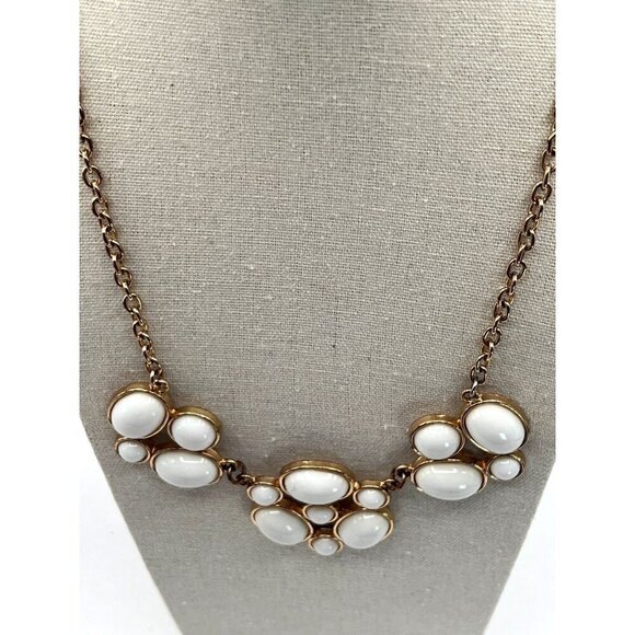 Gold Tone Chain Necklace With White Oval Beads & Lobster Claw Clasp - Picture 6 of 7